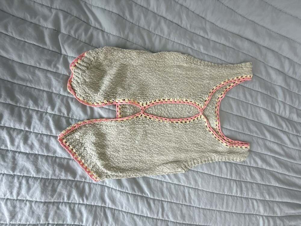 27 Miles Knit Tank Top Green Crochet Trim